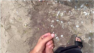 Public Double Facial After Fucking Husband And Friend At The Beach
