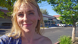 Petite Blonde Deepthroats Cock in Public Parking Lot