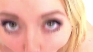 Slim blonde Iris Rose POV deepthroat blowjob cum swallow