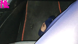Dangling and Shoeplaying in Blue Pantyhose and Blue Flats on a Gas Station