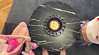 Two Gorgeous College Girls Give a Happy New Year CFNM Handjob Challenge for a Big Load