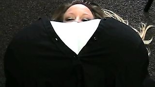 Blonde is flashing her big boobs in the outdoors