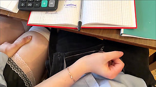 Schoolgirl Handjob Classmate Under the Table the Class I Will Remember