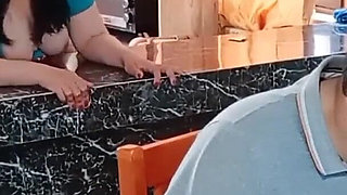 My Cuckold Husband Works While My Stepson Fucks Me in the Kitchen No