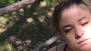 MILF helps her stepson cum in his treehouse