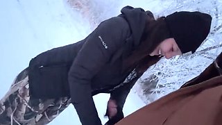 Mya Lane Outdoor Sex in Snow Almost Caught - Amateur MILF Doggystyle Public Fuck