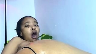 Blonde nymph masturbating clit and cunt with big toys