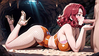 Anime Redhead Rides Hard in Orange Bikini Until Dripping Overflow