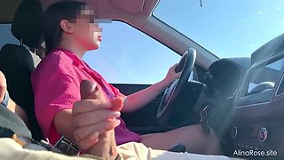 AlinaRose Risky Car Handjob - Stroking Cock While Driving in Public