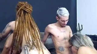 Redhead with Dreadlocks Sitting on Her Friend's Dick While His Wife Sucks Me Hot