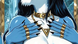 122. Blue Furry Demon Dance and Sexy Pose at Waterfall (Ai Animation)