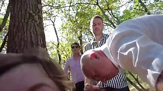 French gangbang delivers passionate forest outdoor bukkake