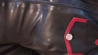 Latex Danielle masturbating in army catsuit