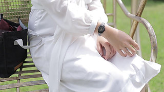 MY FIRST PUBLIC MASTURBATION ,  I WEAR SATIN WHITE SATIN DRESS