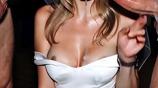 Blonde bride drenched in cum surrounded by cocks at wedding