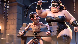 Fat Dominatrix Whips Slaves Caged Penis - Extreme Humiliation