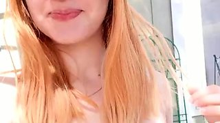 Natural redhead with real big boobs Scarlette masturbates