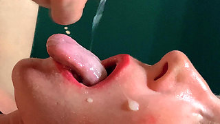 Foreskin: She Gags From Huge Amounts of Sperm, Going Down Her Throat Closeup
