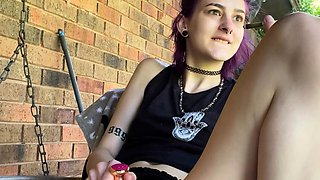 Brunette enjoys the toy on gaping pussy while masturbating