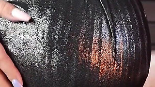 Pregnant in Stockings and Tight Dress Get Oil on Belly