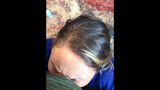 She rides a dildo then sticks his cock in her mouth until he cums