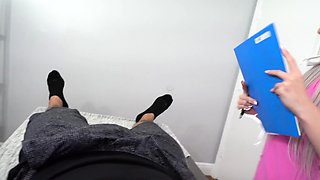 Cum loving busty vixen strips naked and milks mystery cock