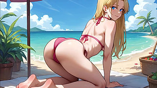 Blonde Bimbo at the Beach Anime Ai