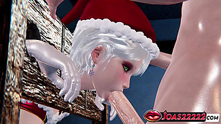 Big Tits Mrs. Claus in Xmas 3D Animation - Tongue Dick Licking, Bondage Blowjob with Close-up Pussy Shots, Handjob Cumshot