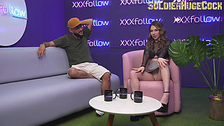 Uninhibited Podcast Assistant Surrenders Her Tight Pink Pussy Live on Air