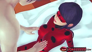Busty Ladybug Rule34 3D Hentai - Red Latex Heroine Gets Anal Vibrator & Standing Licking