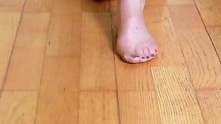 Sheer Nylon Feet Gliding on Wooden Floor - Slow Asmr Sliding Sounds