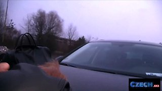 Czech porn - gullible ginger red haired fucked over my car
