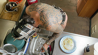 Predicament - Endurance - Chastity Slave Punished with Nipple Torment While Washing Dishes - Extreme Femdom Session (236)