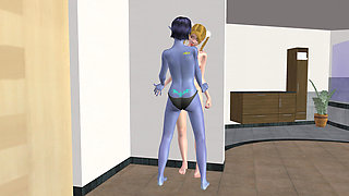 Animated 3D Lesbian Porn - Blue Elf Woman Fucking Young Woman Pussy with Strap-on Then Licking