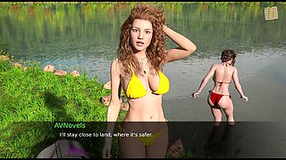 Redhead babe in a bathing suit brings pleasure in this adult visual novel