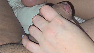 While step son look at his your phone step mom hand slip on his cock and give him a handjob,