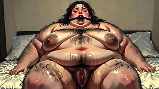 Obese SSBBW Gagged in Bondage - Fear Mixed with Wet Hairy Pussy