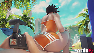 Tracer Beach Blowjob and Condom Fuck & Wild Anal Riding and Titfuck Cumshot - 3D Overwatch Animation