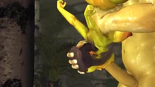 Green monster Ogre fucks hard a horny female goblin Arwen in the enchanted forest