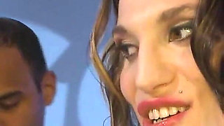 Brunette Slut Gets Her Face Drenched in Cum During Gangbang