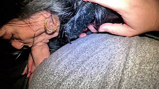 Night Pickup Downjacket MILF Fantasy, Smoking, Car Blowjob and Cum on Glossy Jacket