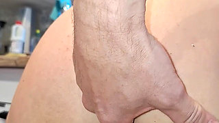 Kitchen rough fucking MILF moaning a lot while squirting, assfingering, licking and insertion of kitchenstuff