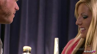 Tanned blonde Bombshell with perfect Ass and pierced Tits at Cheating Fuck with massive facial Cumshot after Party