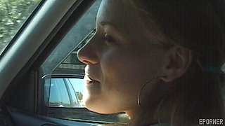 Brunette Wife Takes Drivers Hardcore Pounding in Car