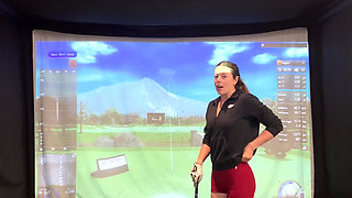 Trying to Golf in a Simulator with My Lush in! Trying Not to Cum While I Swing!