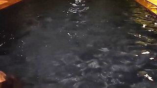 Hot Wife Risking Fucking in Public Pool at Night