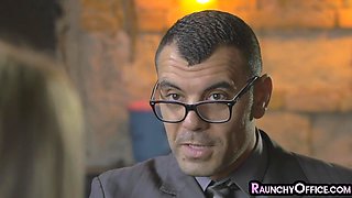 Black lez secretary pussyfingered on work by white babe