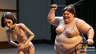 Fat Mistress Whips Bound Skinny Slave - Body Contrast Humiliation