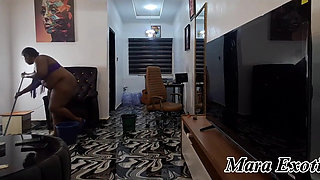 Fat Ass Ebony MILF Cleaning Naked