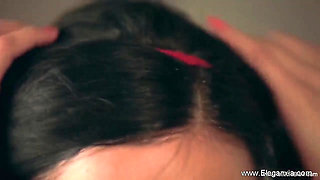 Sensual blowjob from brunette babe
